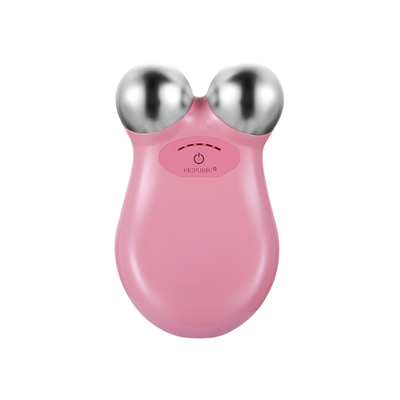 Massaggiatore facciale EMS a microcorrente, rosa, con teste sferiche metalliche argentate