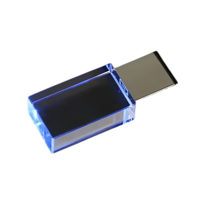 Pendrive USB cristallo blu trasparente con connettore argentato esposto