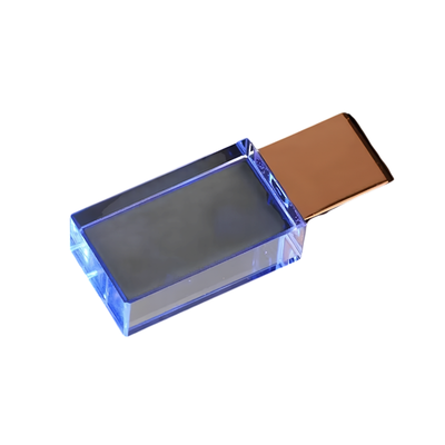 Unità flash USB in cristallo blu trasparente con connettore dorato