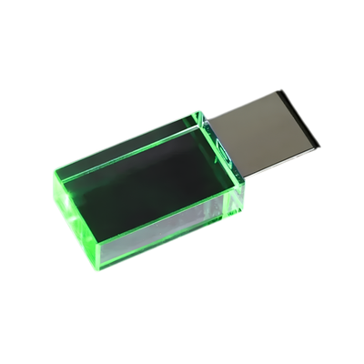 Pendrive USB in cristallo verde trasparente con connettore metallico esposto