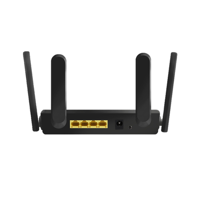 Router WiFi 300Mbps a quattro antenne, quattro porte Ethernet gialle, alimentatore incluso, versione nera