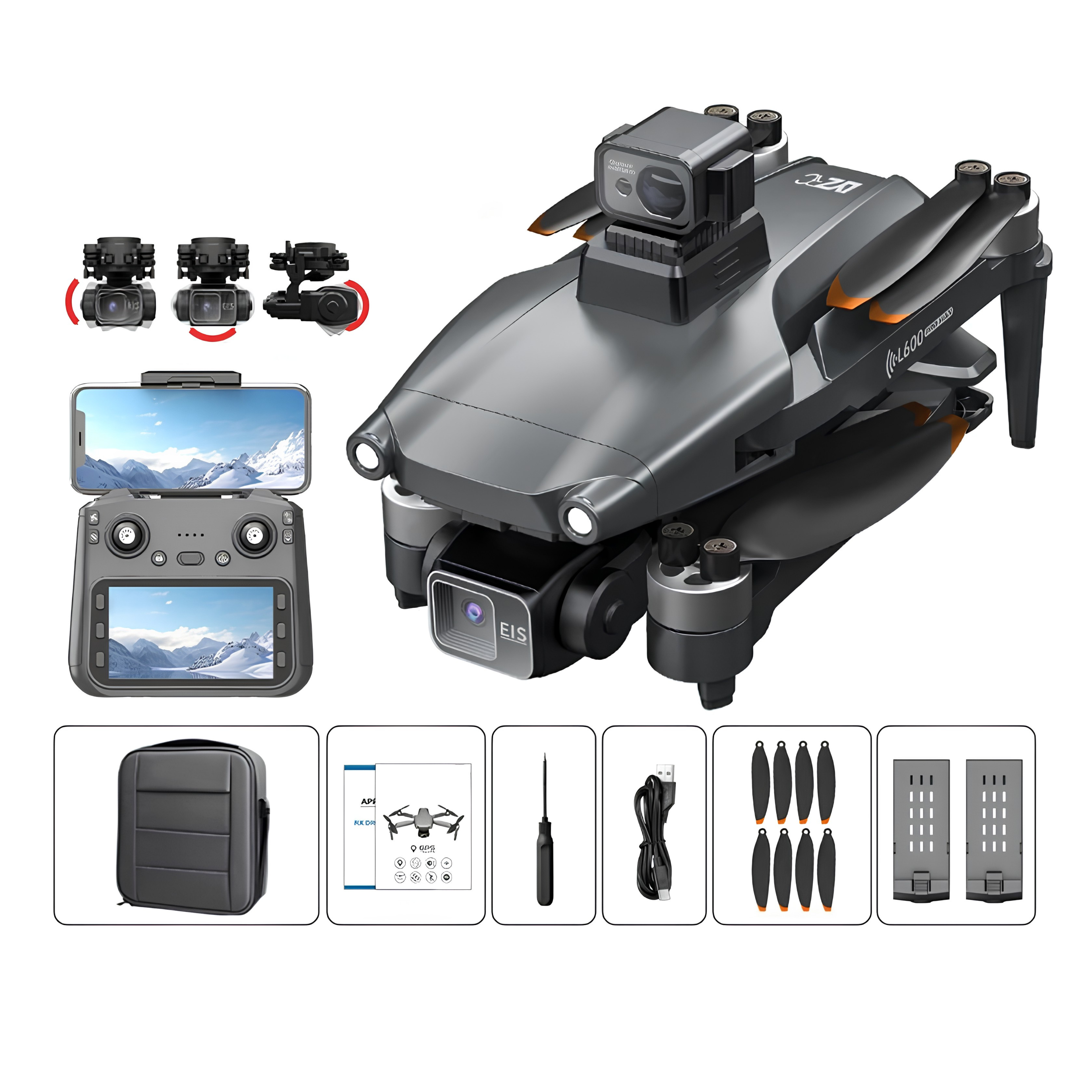 Drone GPS pieghevole con schermo da 4,5 pollici sul telecomando, fotocamera 8K su gimbal a 3 assi.