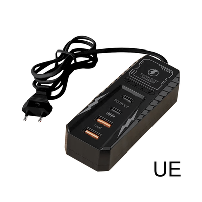 Multiprese con 4 porte USB, caricatore PD rapido e USB-C, spina EU/US/UK, alimentatore a muro