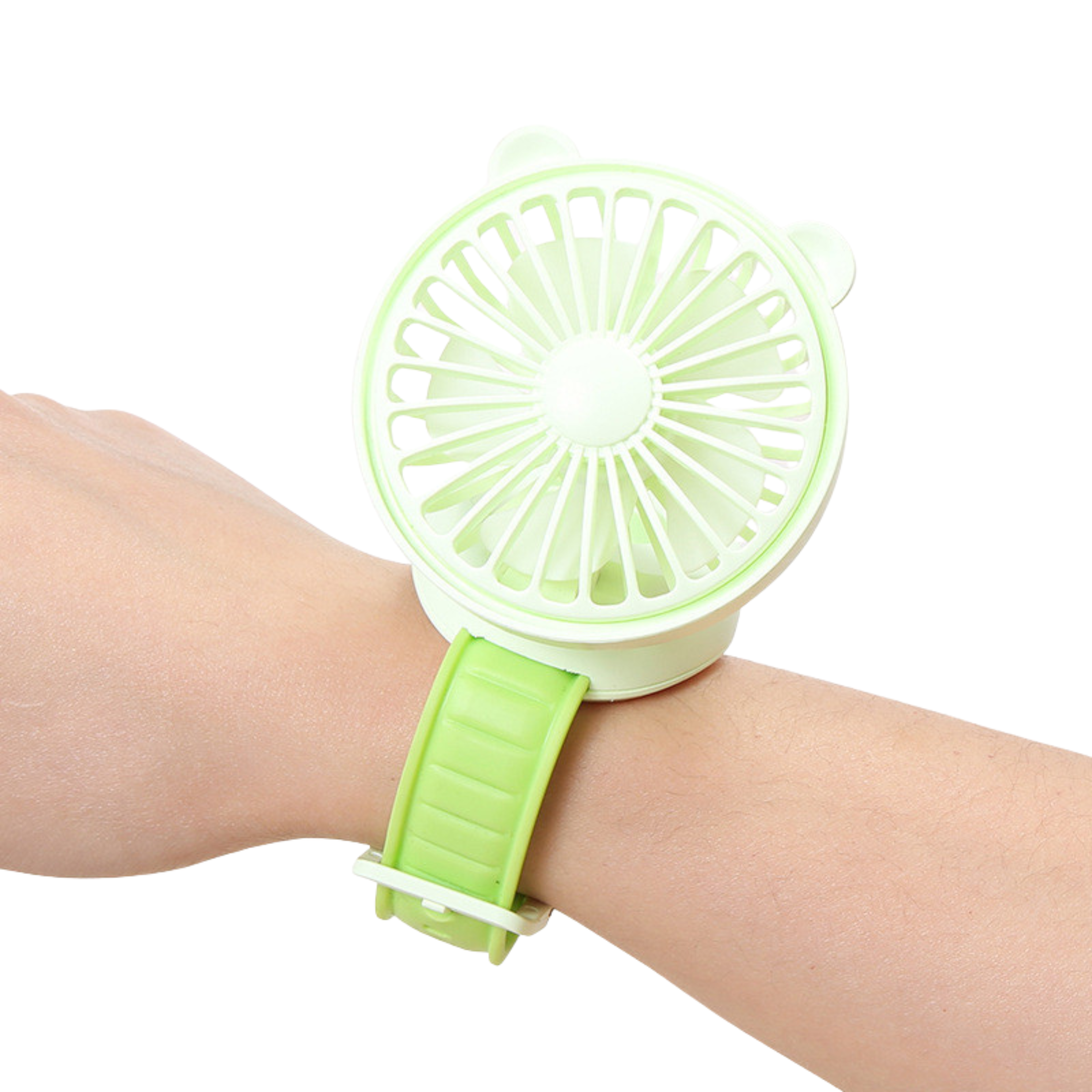 Ventola orologio verde ricaricabile USB da polso con cinturino, mini ventola portatile