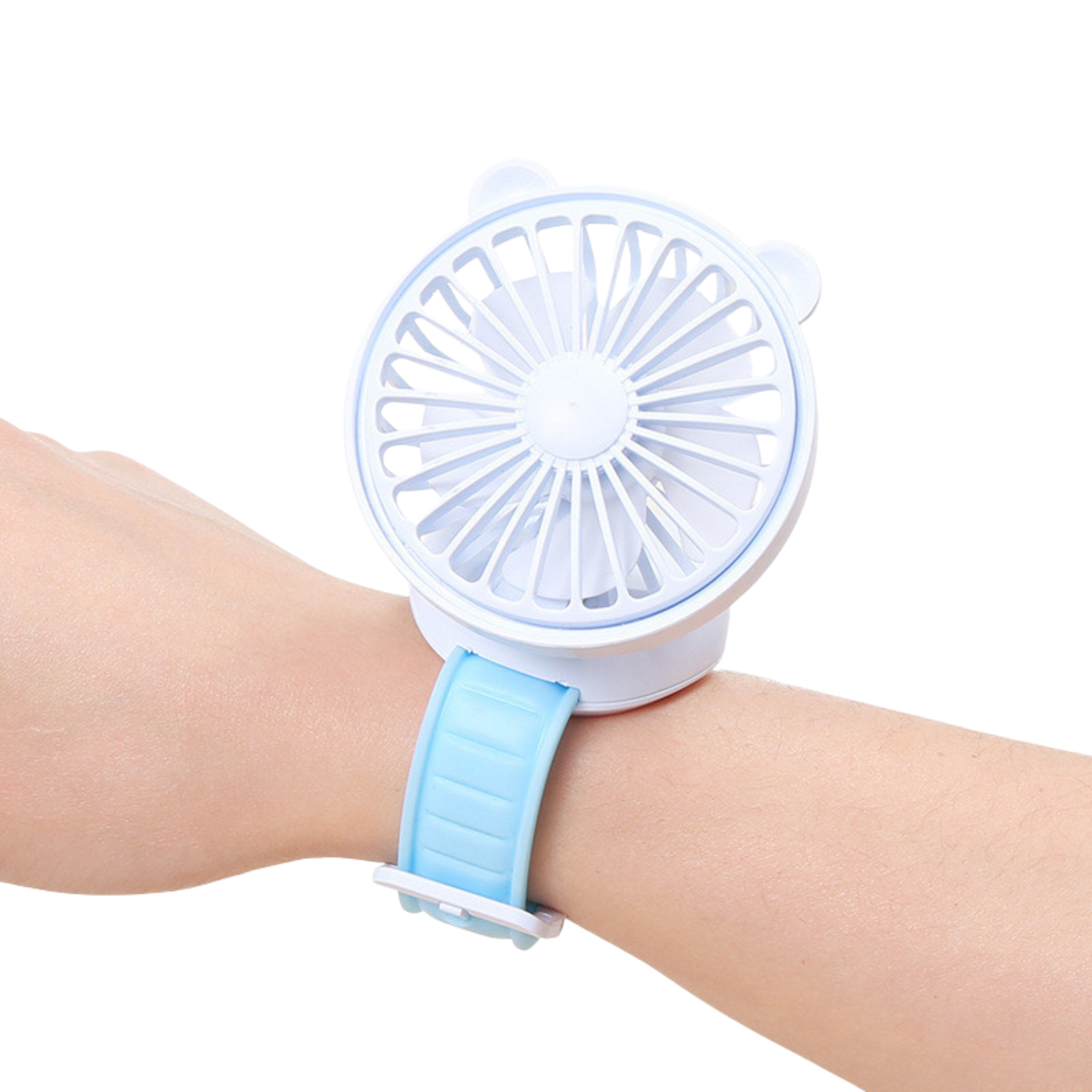 Mini ventola portatile ricaricabile USB da polso, stile orologio, cinturino blu