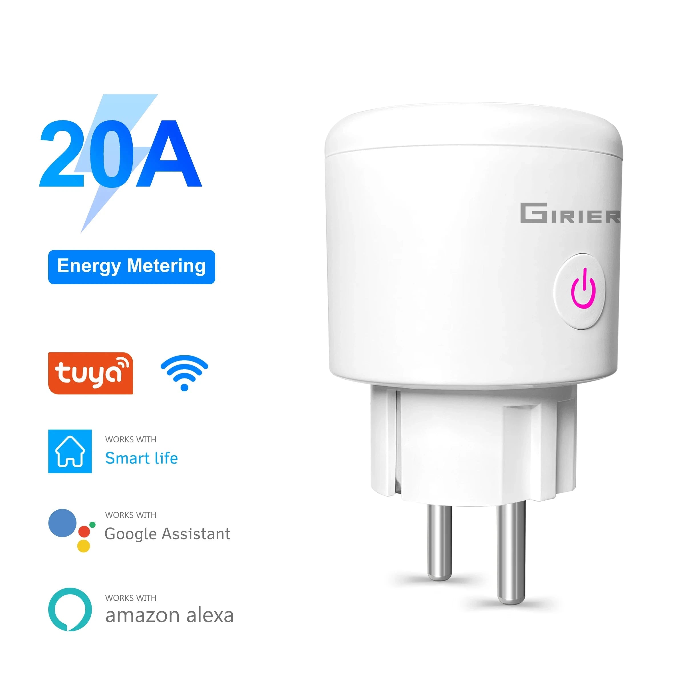 Presa Intelligente Smart Plug 20A WiFi Controllo Vocale Remoto APP Compatibile Alexa Google Home - POWER SMARTECH