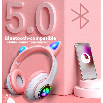 Cuffie Auricolari Bluetooth Fatto Orecchie Luci LED Simpatiche Diversi Colori Ironiche Ricaricabili Microfono Accessori Elettronica - POWER SMARTECH