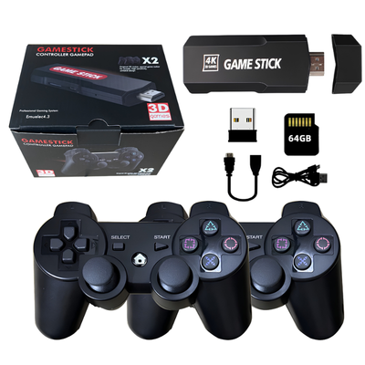 Controllers ricaricabili per console TV domestica: 2 controller, cavi USB/HDMI, manuale e confezione retro