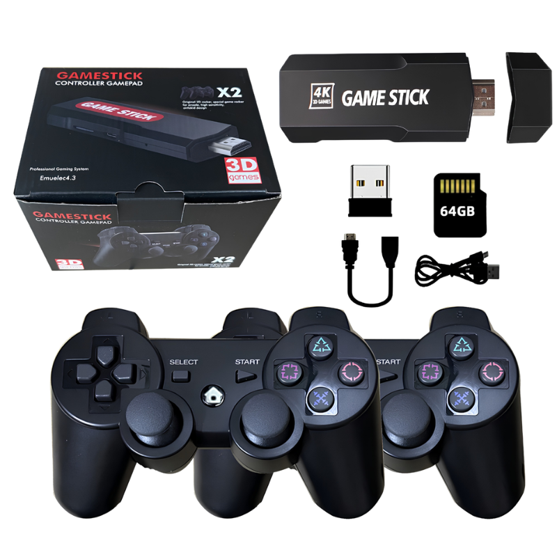 Controllers ricaricabili per console TV domestica: 2 controller, cavi USB/HDMI, manuale e confezione retro