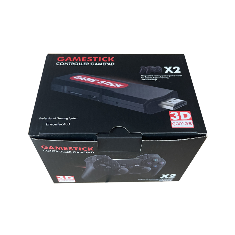 Scatola confezione controller GAMESTICK X2, gamepad per console TV in stile retrò.
