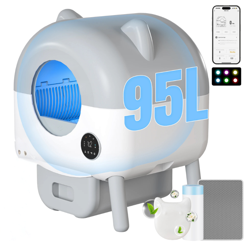 Lettiera auto-pulente XXL,  con LED a 6 colori, controllo APP, grande capacità 95L, silenziosa (35 dB).