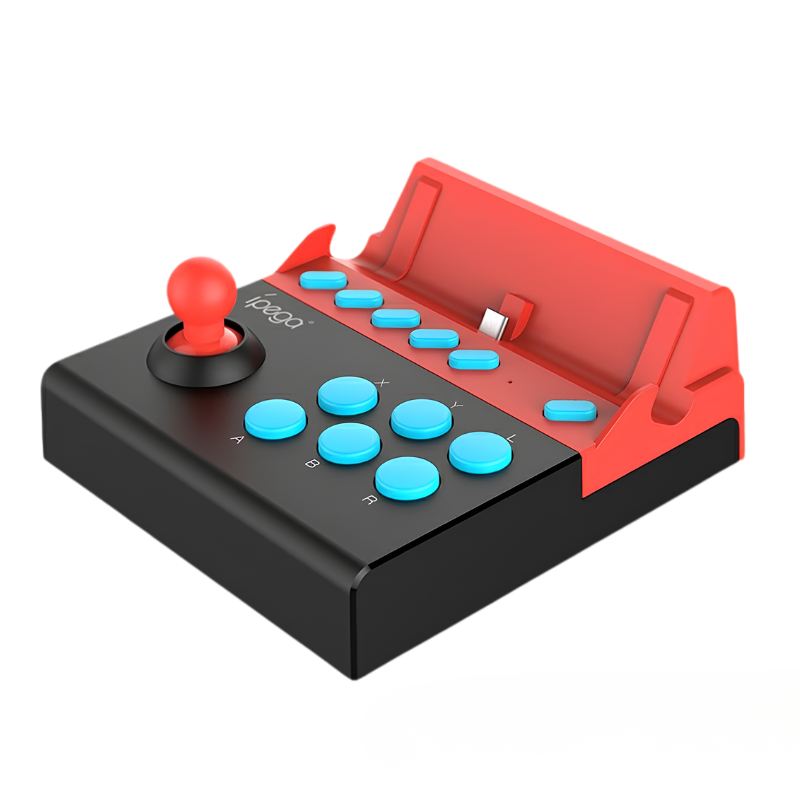 Fighting Stick PG-9136, controller da gioco con joystick singolo, colori rosso e nero e pulsanti azzurri