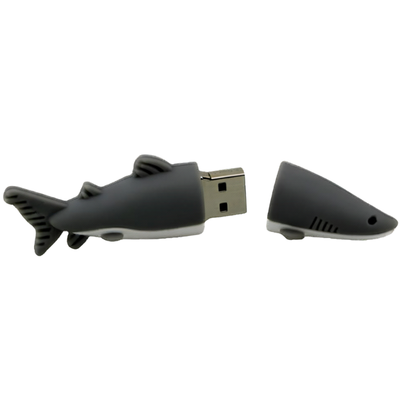 Chiavetta USB a forma di squalo cartoon, guscio in PVC, coperchio estraibile, design marino.