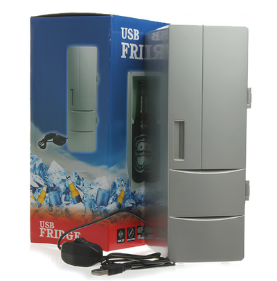 Mini-frigo USB freddo/caldo dual-use, 5V DC, 10W, alimentato da USB, contiene due bevande.