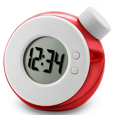 Orologio allarme digitale alimentato ad acqua, modello Magic element water, piccolo rosso con display 12:34.