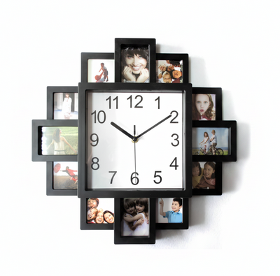 Orologio da parete con cornici fotografiche multiple, quadrante bianco, movimento silenzioso, decorazione per soggiorno