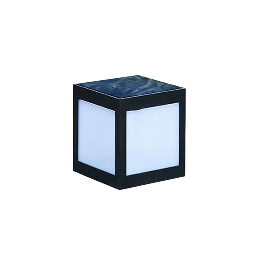 Luce solare da giardino cubo nero con LED, 5W, 1.2V, 8h, per cortile, tavolo esterno e colonne