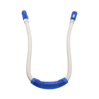 Luce LED portatile da collo a U, estremità blu, ideale per lettura e lavoro.