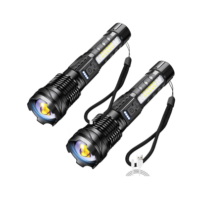 Torcia LED impermeabile in lega di alluminio, ricaricabile 5000 mAh, per immersioni, trekking, campeggio, difesa, 2pz.