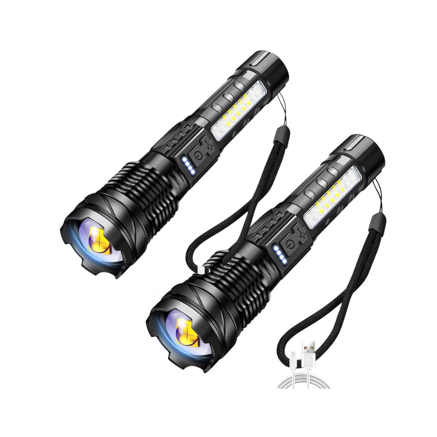 Torcia LED impermeabile in lega di alluminio, ricaricabile 5000 mAh, per immersioni, trekking, campeggio, difesa, 2pz.