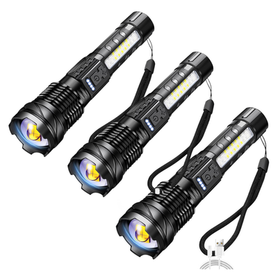 Torcia LED impermeabile in lega di alluminio, ricaricabile 5000 mAh, per immersioni, trekking, campeggio, difesa, 3pz.