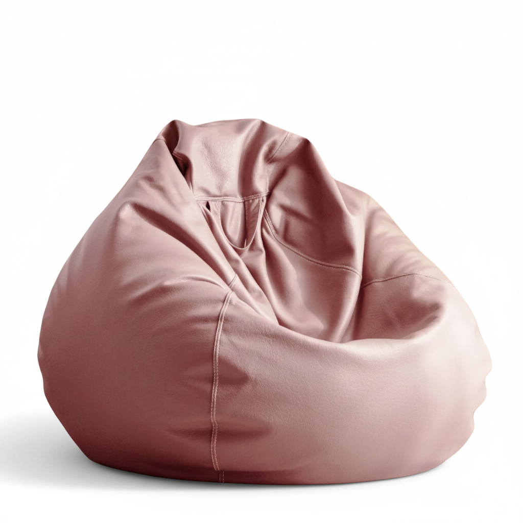 Pouf sacco in pelle sintetica rosa, diametro 70 cm, imbottito, modello DD004.