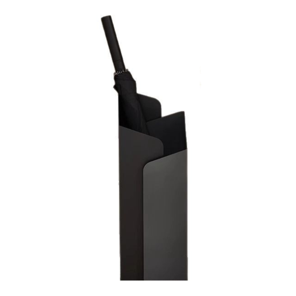 Portaombrelli verticale in metallo con secchio di drenaggio, design minimalista, colore nero