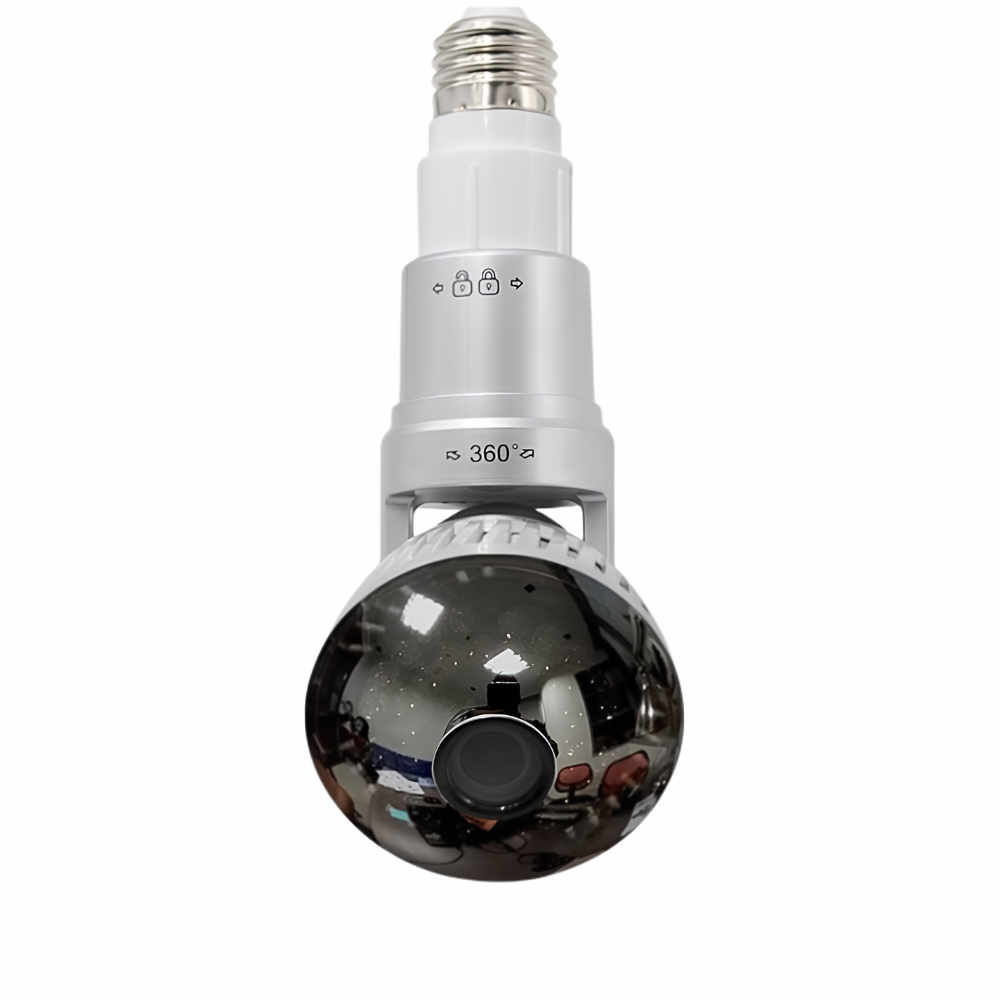 Lampadina con telecamera di sicurezza WiFi, lente 2.8 mm, memoria 16/32 GB, campo visivo ampio, colore.