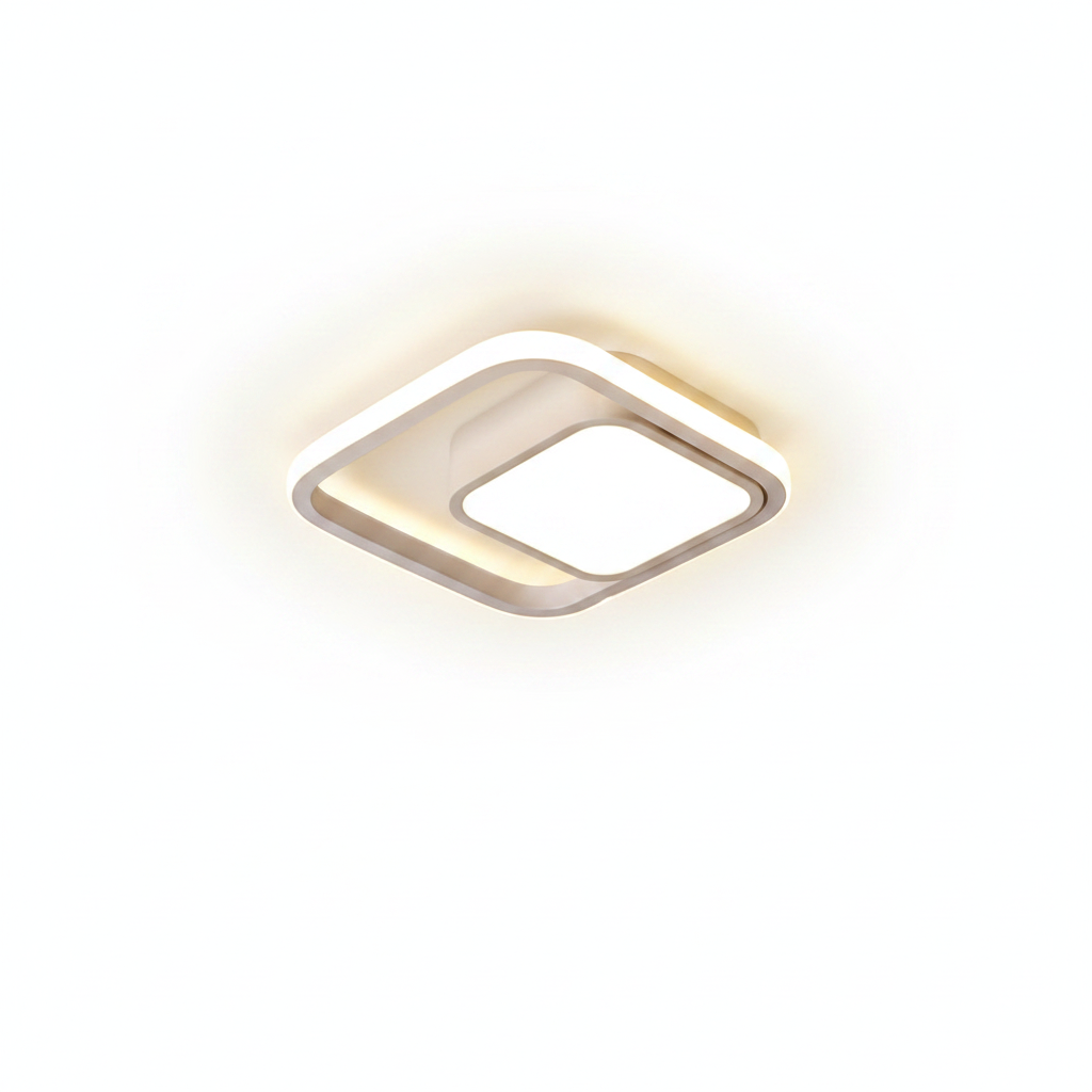 Lampada da soffitto moderna per corridoio, design a doppio anello quadrato, hotel e ristorante, 12W.