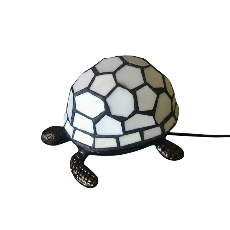 Piccola lampada notturna a forma di tartaruga con guscio mosaico, LED, alimentazione a presa, uso decorativo in casa.
