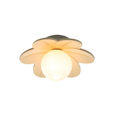 Lampada a soffitto fiore crema, petali, corpo in resina e sfera centrale in vetro satinato, stile europeo, corridoio