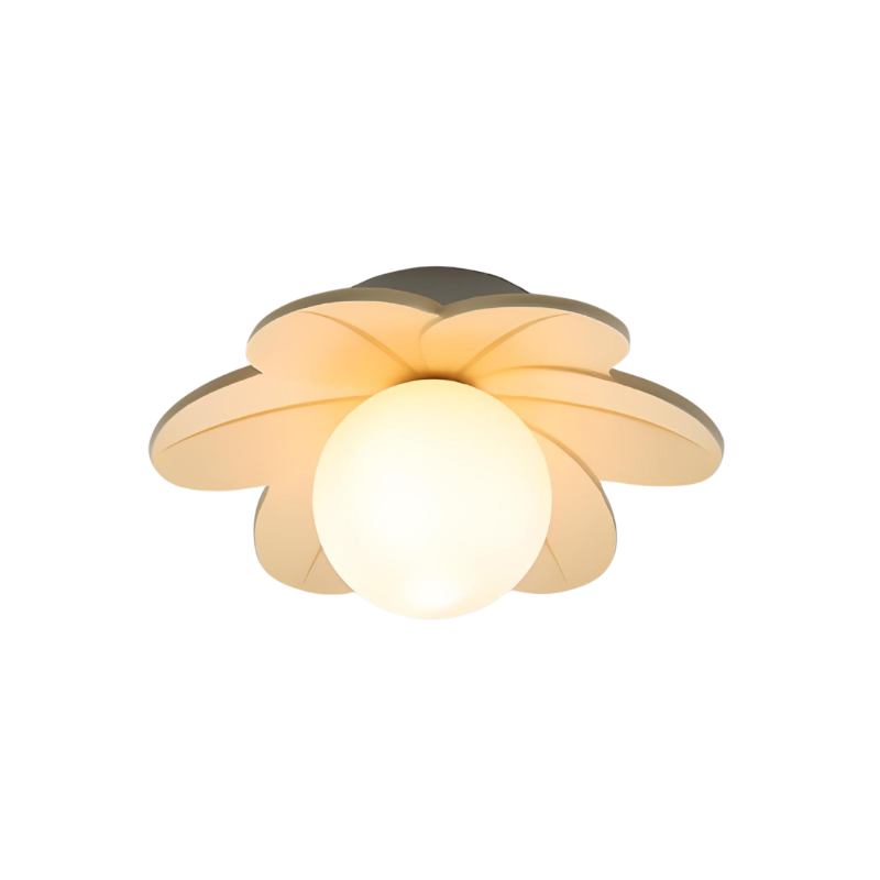 Lampada a soffitto fiore crema, petali, corpo in resina e sfera centrale in vetro satinato, stile europeo, corridoio