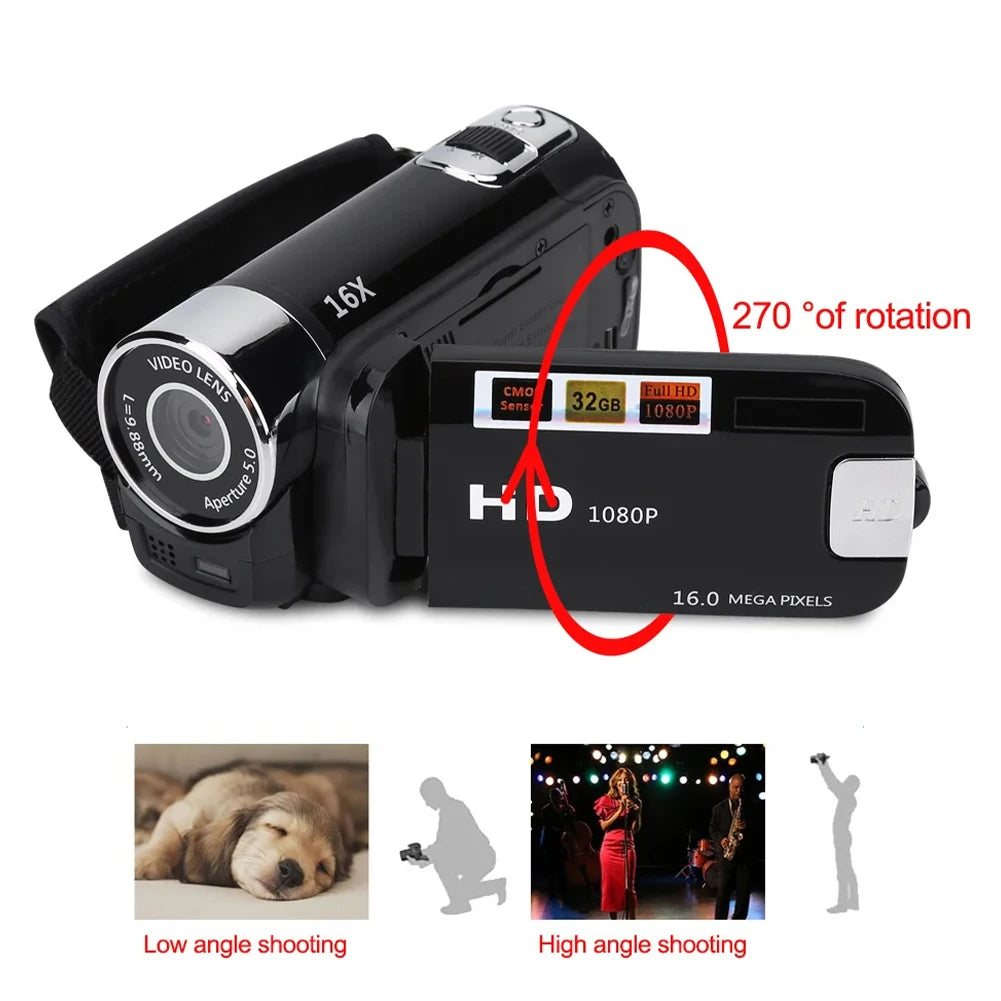 Videocamera HD 1080P Zoom 16x Bilanciamento Bianco 16.0 Mega Pixels LED Light Schermo Rotante 270° - IN POWER SMARTECH