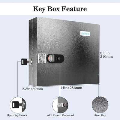 Cassaforte Chiavi 16 Spazi Acciaio Resistente APP Safe Box Parete Sospesa Serratura Combinazione Sicurezza Protezione - POWER SMARTECH