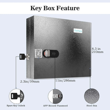 Cassaforte Chiavi 16 Spazi Acciaio Resistente APP Safe Box Parete Sospesa Serratura Combinazione Sicurezza Protezione - POWER SMARTECH