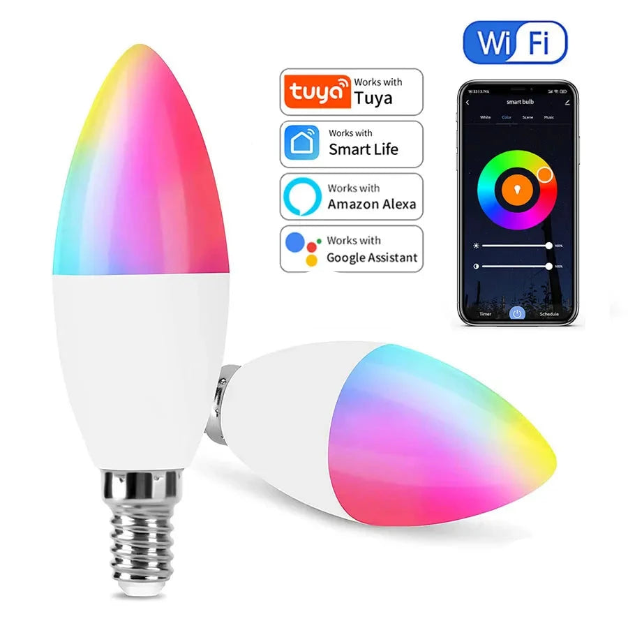 Lampadina Intelligente RGB Smart Life Controllo Remoto APP Comando Vocale Alexa WiFi Attacco E14 - POWER SMARTECH
