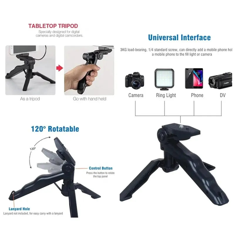 Supporto Cellulare Foto Video Treppiedi Luce LED Microfono Telecomando Controllo Remoto Acciaio Plastica Resistente Stabile Accessori - POWER SMARTECH