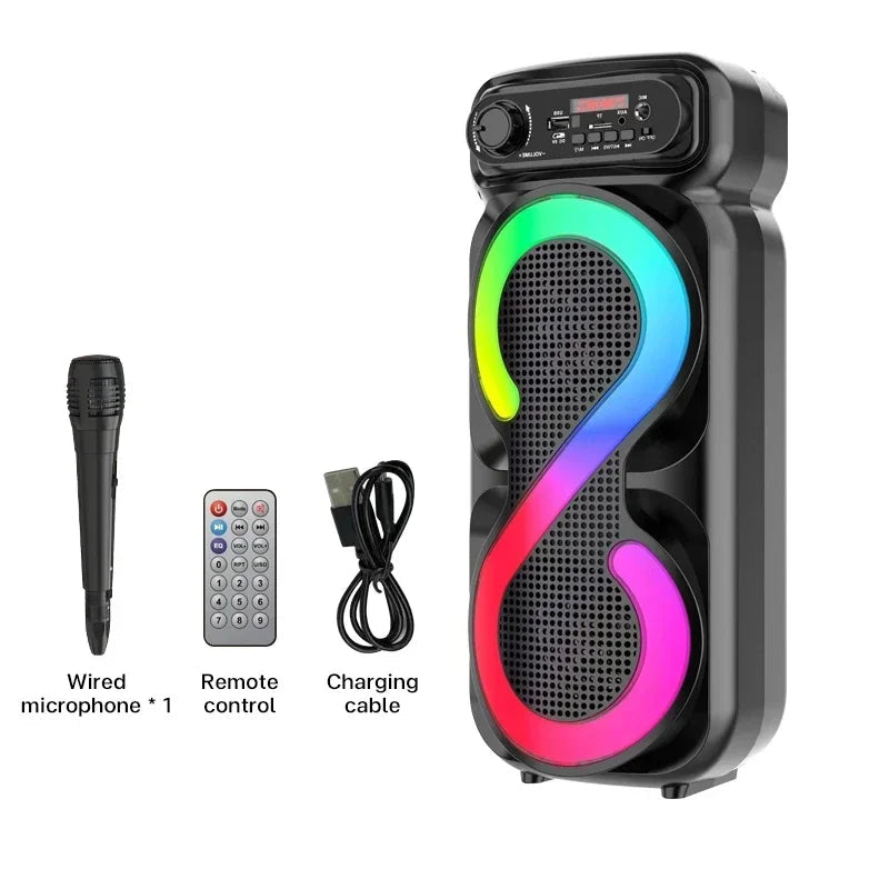 Cassa Bluetooth Microfono Karaoke Wireless Party Stereo Luci RGB