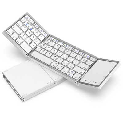 Tastiera Pieghevole Portatile Colore Bianco Argento Touch Pad Incluso Wireless