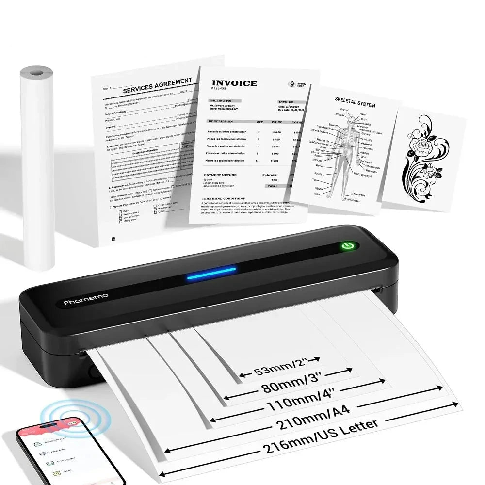 Stampante Formato A4 Portatile Wireless Batteria Ricarica Velocità Stampa 15mm/s Diversi Colori Accessori Stampe - POWER SMARTECH