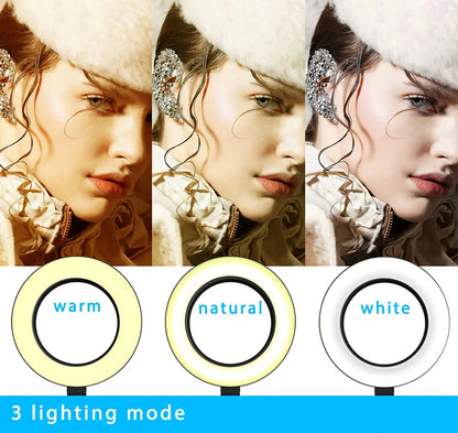 Treppiedi Foto Video Ring Light 3 Modalità Illuminazione Calda Fredda Neutra Asta Allungabile Rotazione 360° Alluminio Accessori - IN POWER SMARTECH