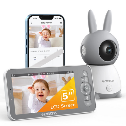 Baby Monitor Camera Wireless Telefono Camera Letto Grigio Bianco Sicurezza Bambini