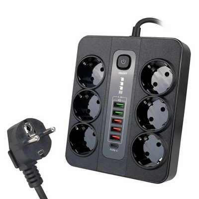Presa Prolunga Interruttore Sicurezza Ciabatta 3000W 2M Cavo USB tipo C