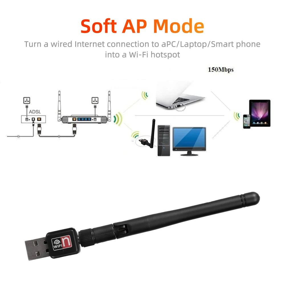 Chiavetta WiFi USB Nero Trasmissione Veloce 150Mbps Rete Connettività Accessori Elettronica - POWER SMARTECH
