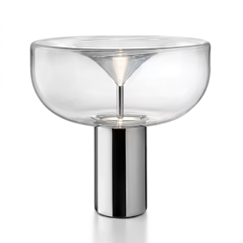 Lampada Trasparente Tavolo Forma Design Moderno Cromo Lucido Vetro