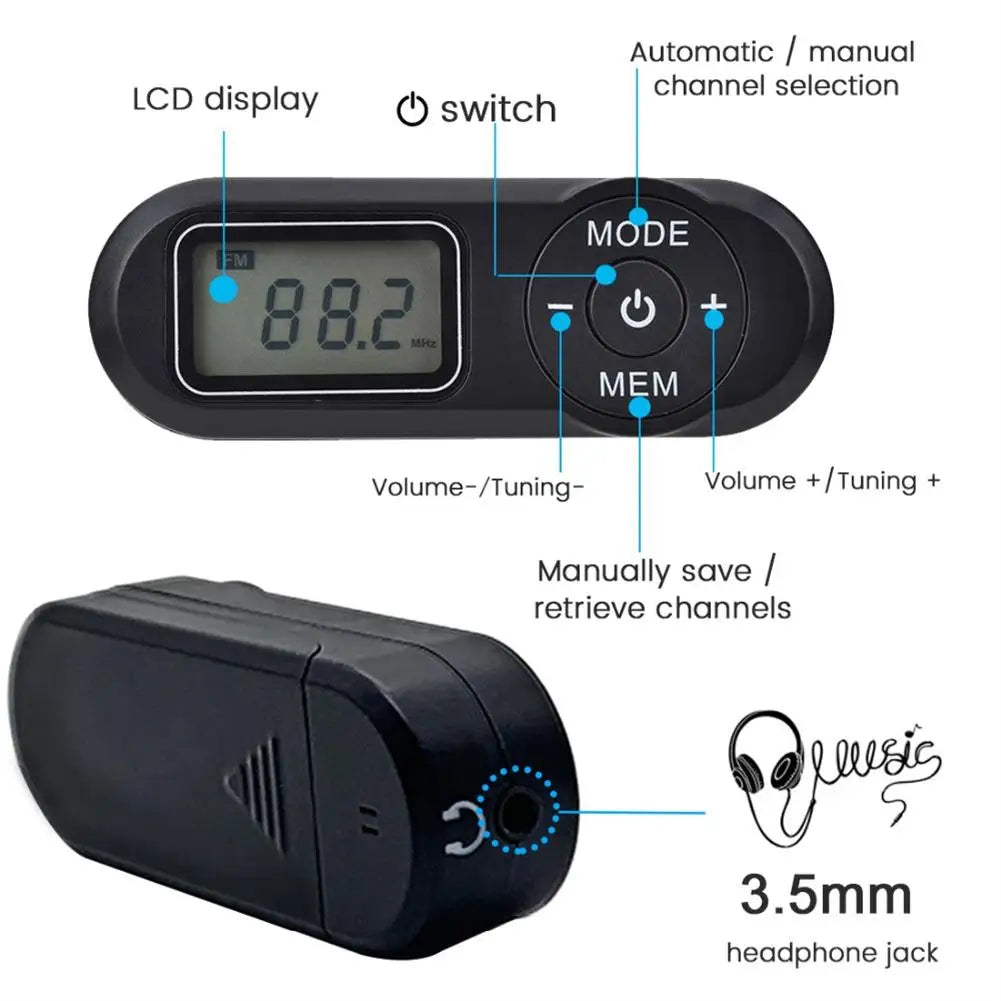 Radio Tascabile Nera Cuffie Incluse Portatile Piccole Dimensioni Batterie Display Accessori Elettronica Audio - POWER SMARTECH