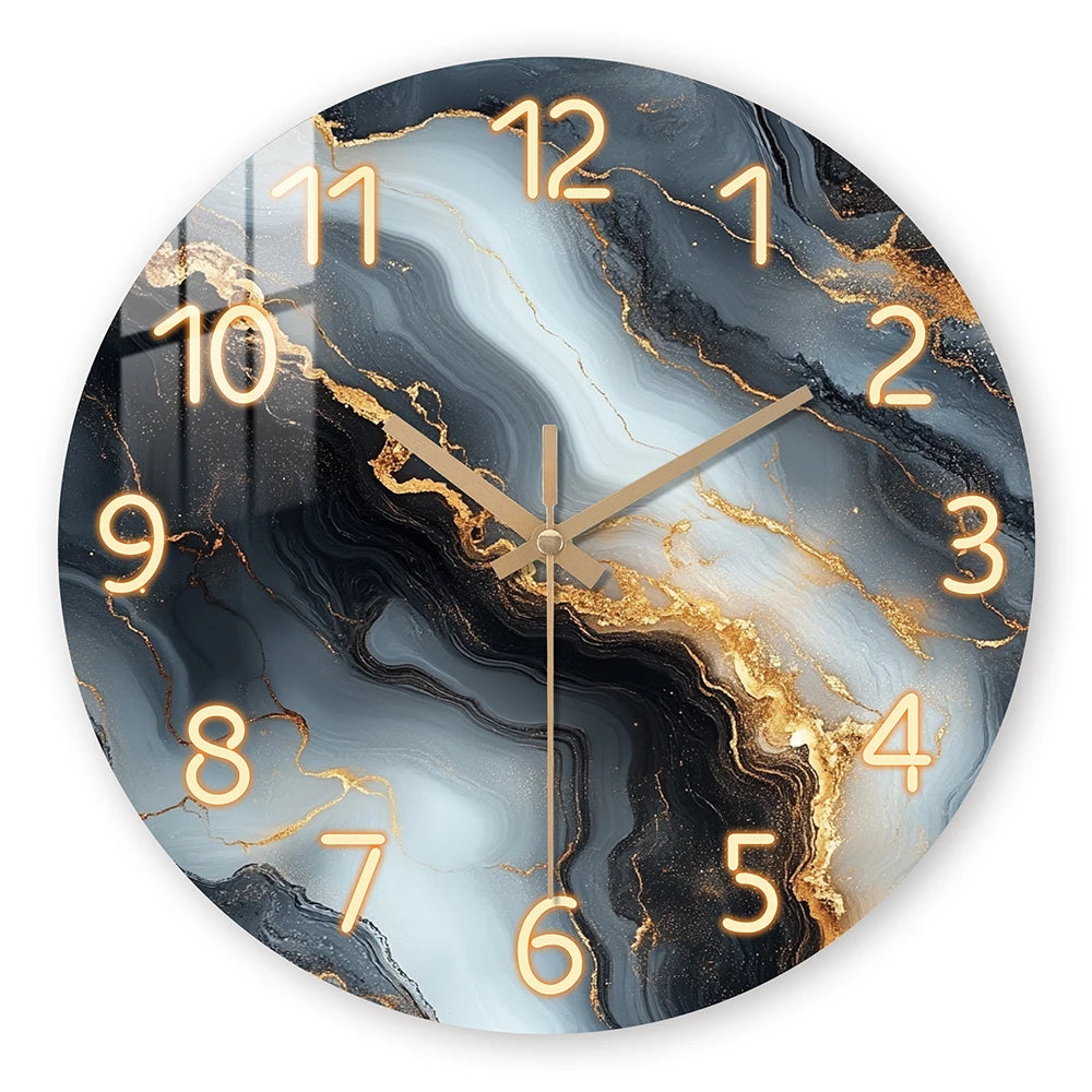 Orologio Parete Legno Fantasy Marmo Silenzioso Temperato Moderno Elegante