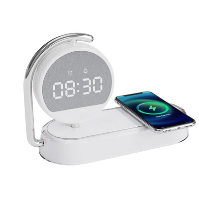 Luce Notturna Sveglia Caricabatterie Wireless Digitale  LED Supporto Telefono