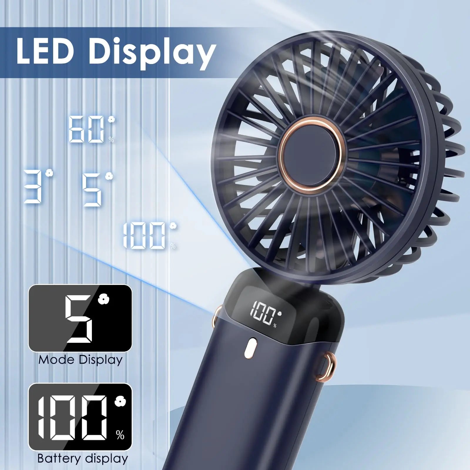 Ventilatore Portatile Elettronico USB Ricaricabile Display Digitale 5 Velocità Ventilazione Diversi Colori Elettrodomestici Climatizzazione - POWER SMARTECH