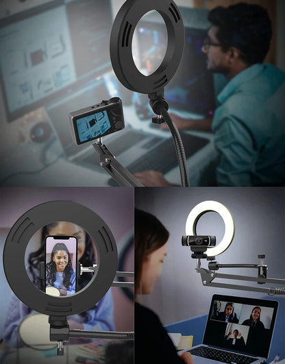 Treppiedi Foto Video Ring Light 3 Modalità Illuminazione Calda Fredda Neutra Asta Allungabile Rotazione 360° Alluminio Accessori - IN POWER SMARTECH